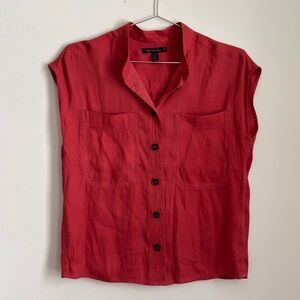 Red Sleeveless silky button-Up Top